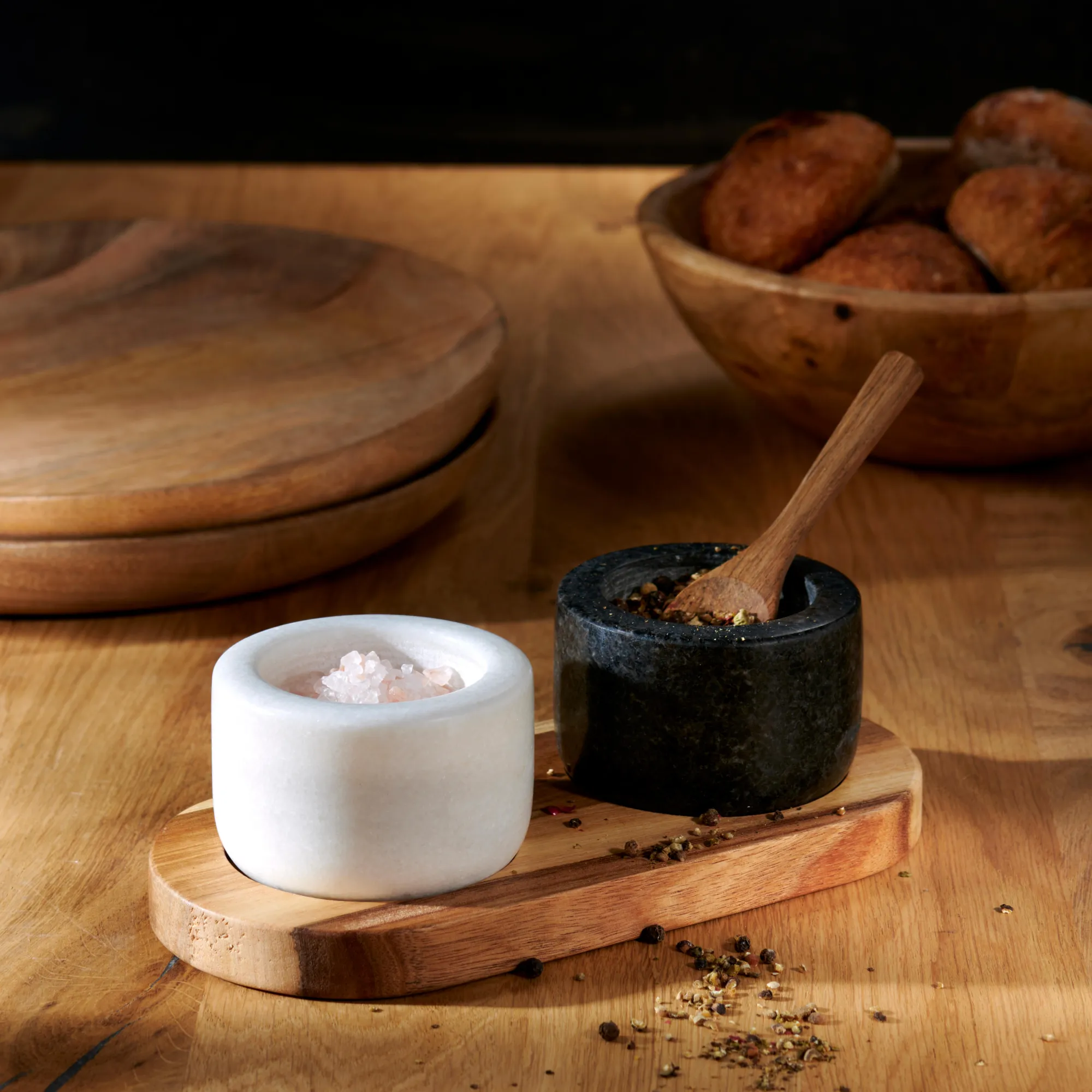 CASA Marble Saliera/Pepiera Con Cucchiaio Nero, Bianco, Naturale* Accessori Da Cucina